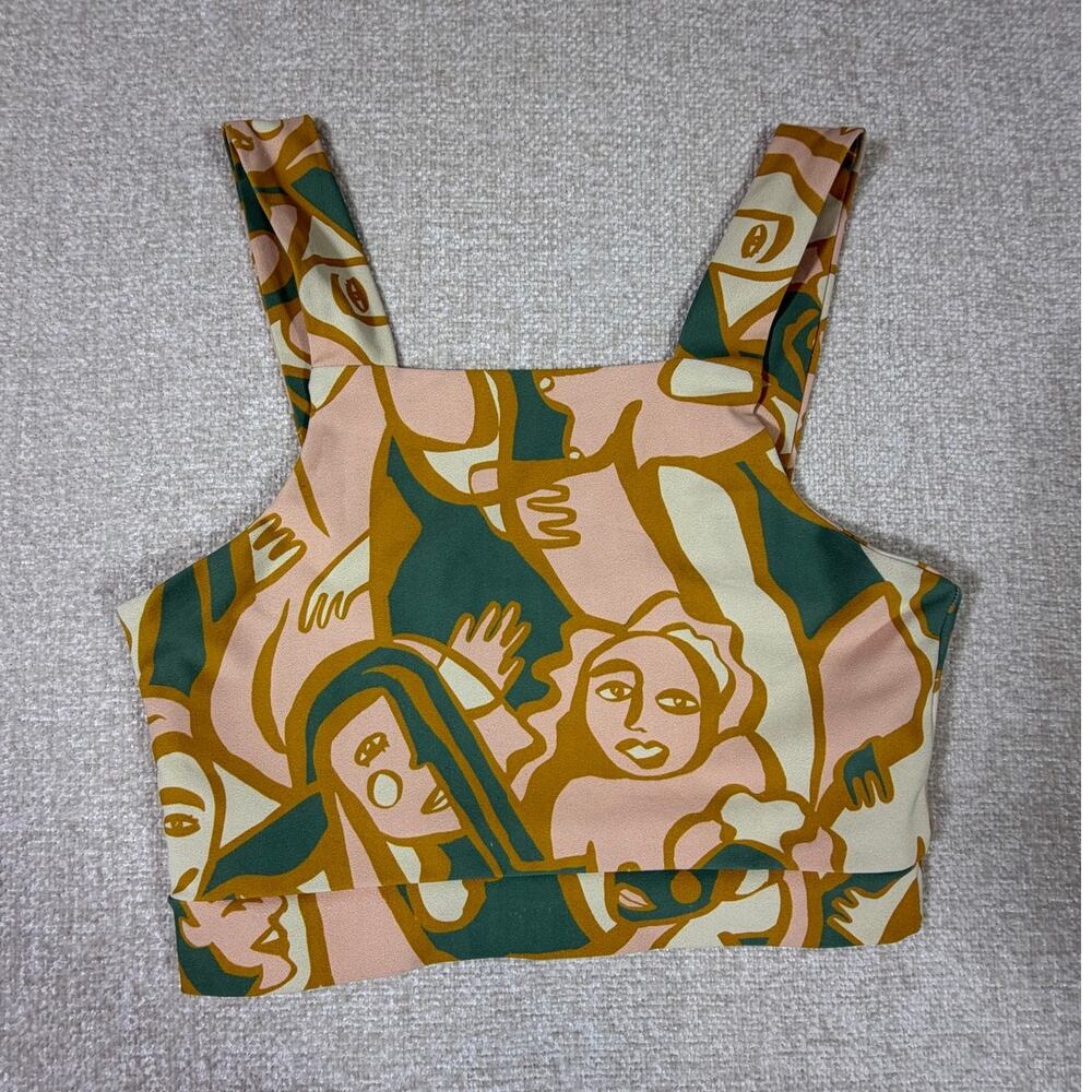 Anthropologie Dazey LA Women M Pink Green Cropped Graphic Festival Summer Top